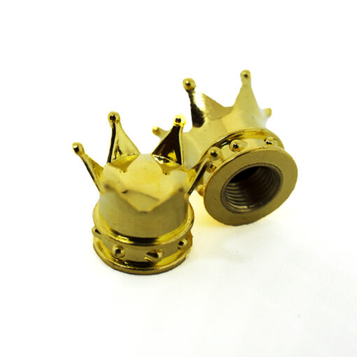 Złote nakrętki na wentyle w kształcie korony