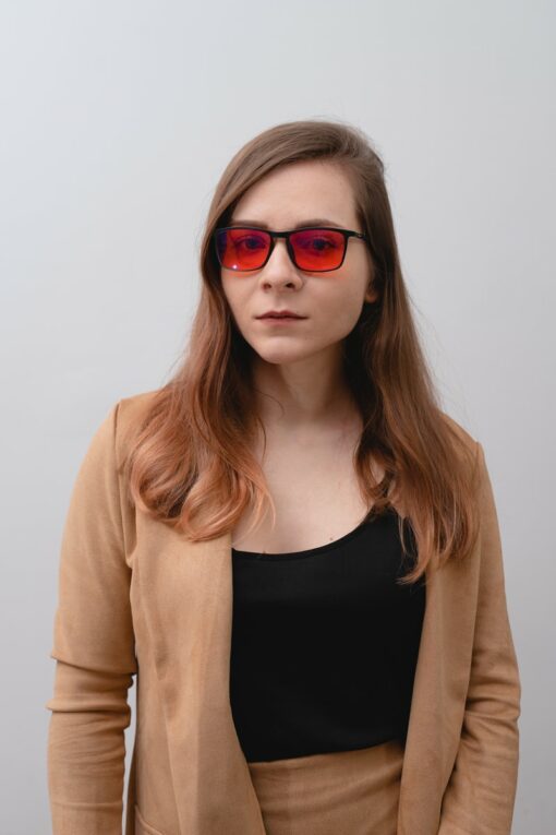 prostokątne okulary do komputera z pomarańczowymi szkłami biohac moon